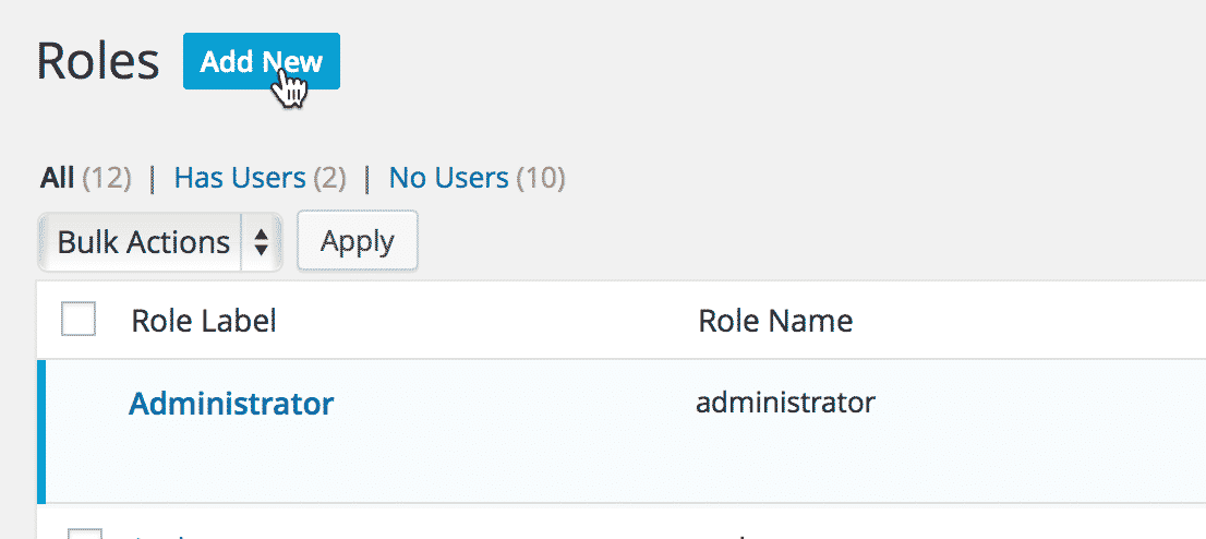 The Add New button on the Roles page