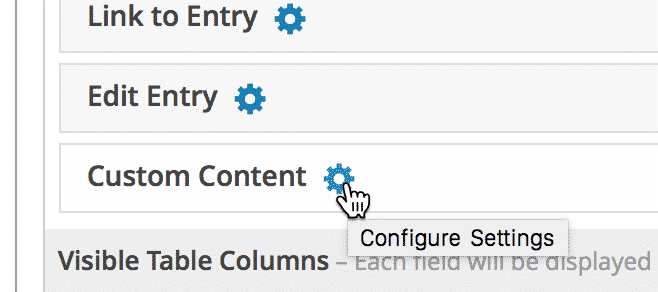 Clicking the gear icon to configure the Custom Content field