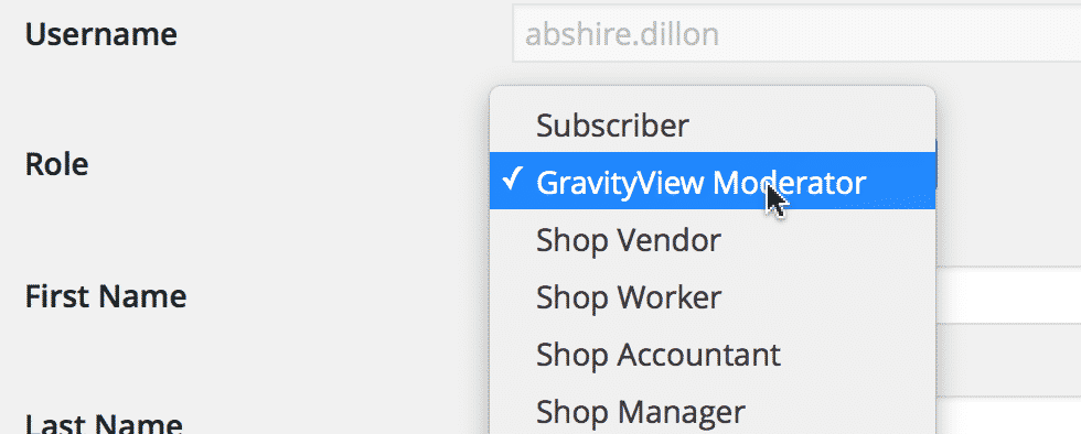 Changing the user's role to GravityView Moderator