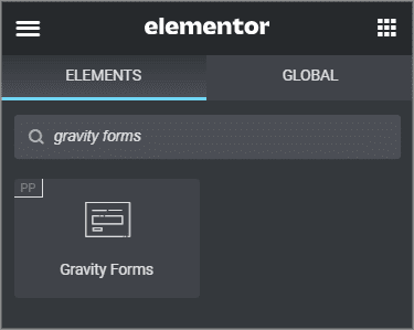 The Elementor "Gravity Forms" widget