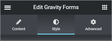 The "Style" tab inside the Elementor visual builder