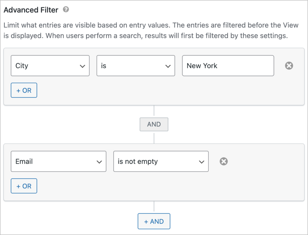Two advanced filtering conditions