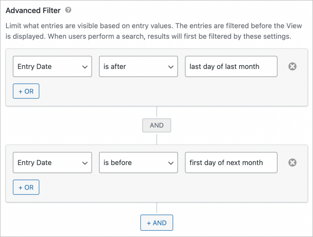 Using the advanced filter to filte entries by date